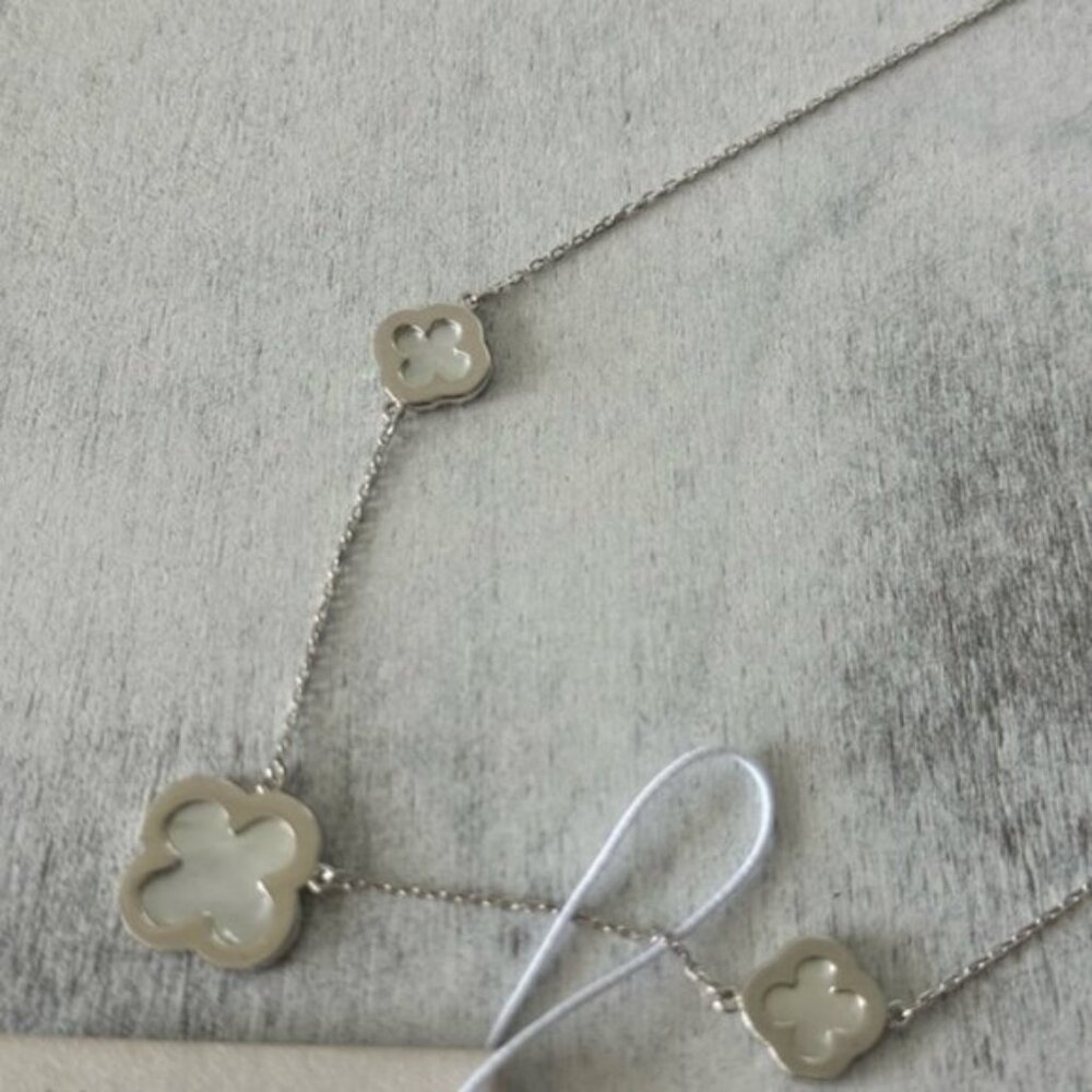 Rachel Zoe Sterling Silver 925 Necklace W 3 Mother Of Pearl Clovers - Picture 9 of 16